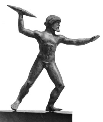 Little statue of Zeus throwing an anchor